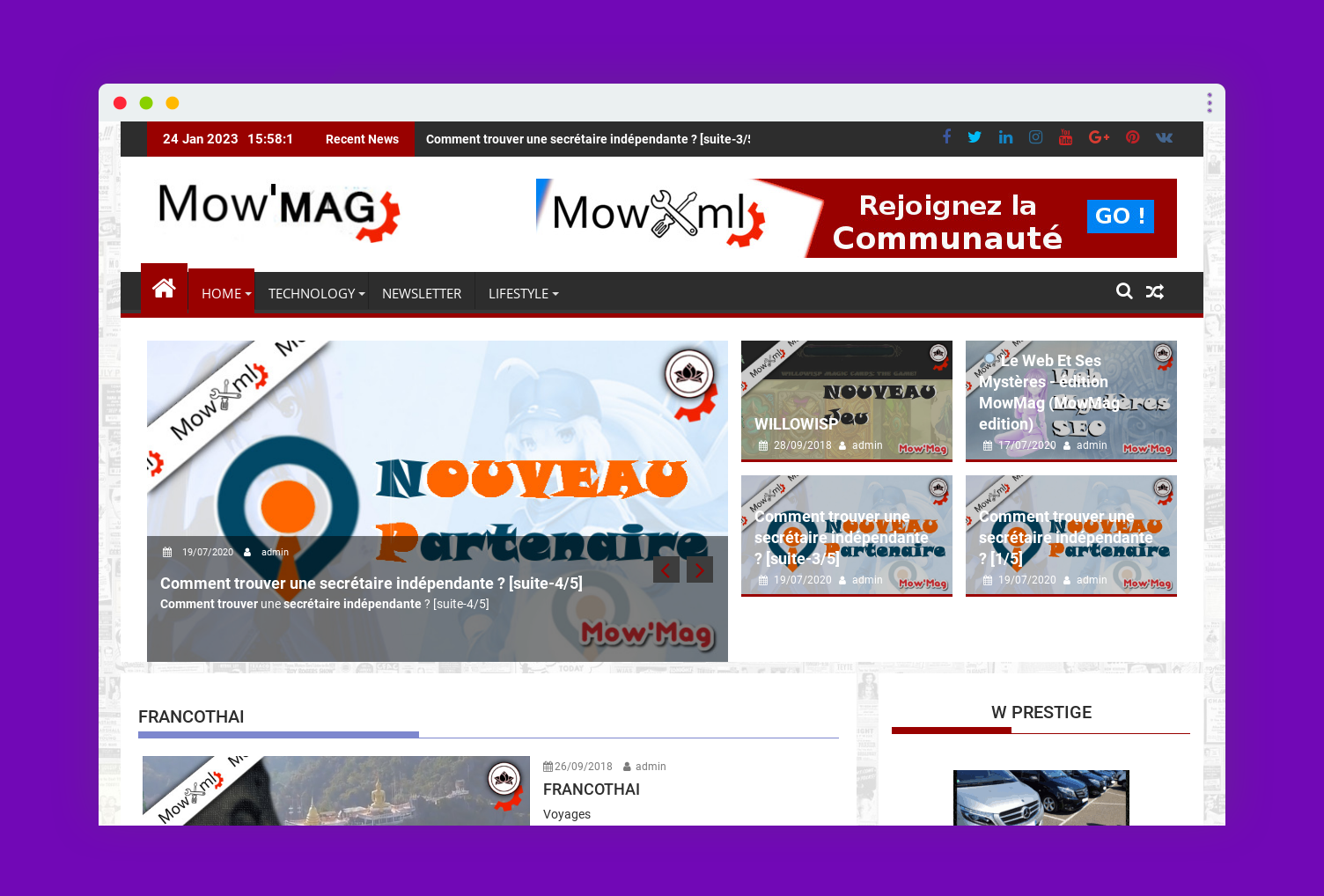 screenshot mowmag home page accueil