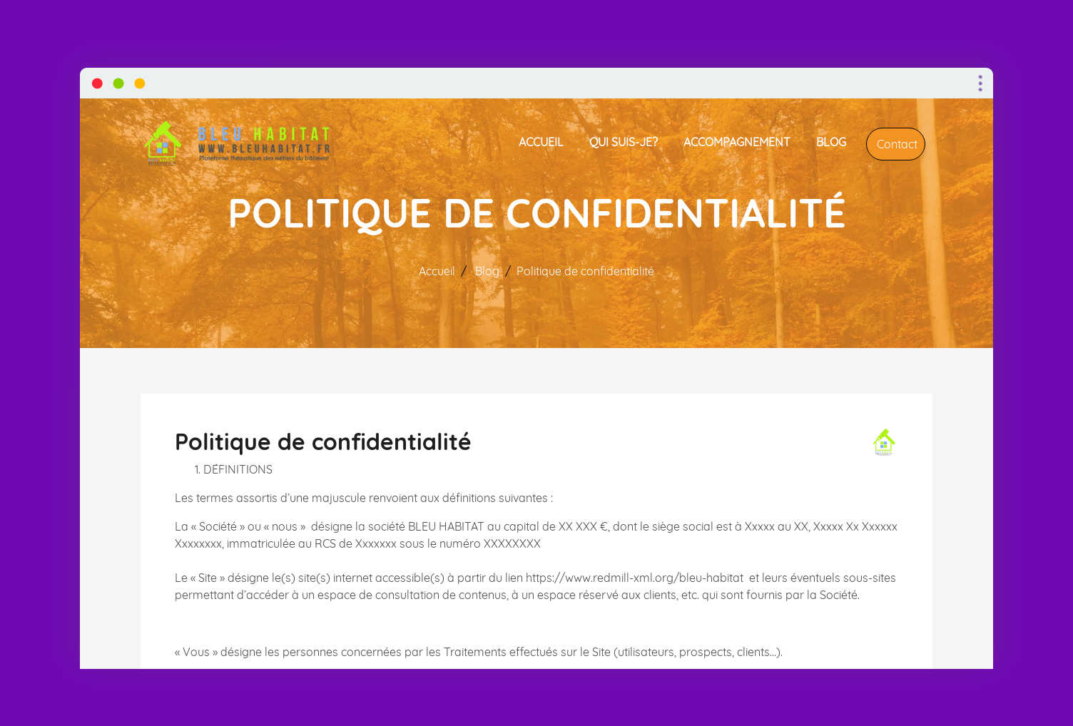 screenshot privacy policy page politique de confidentialite template