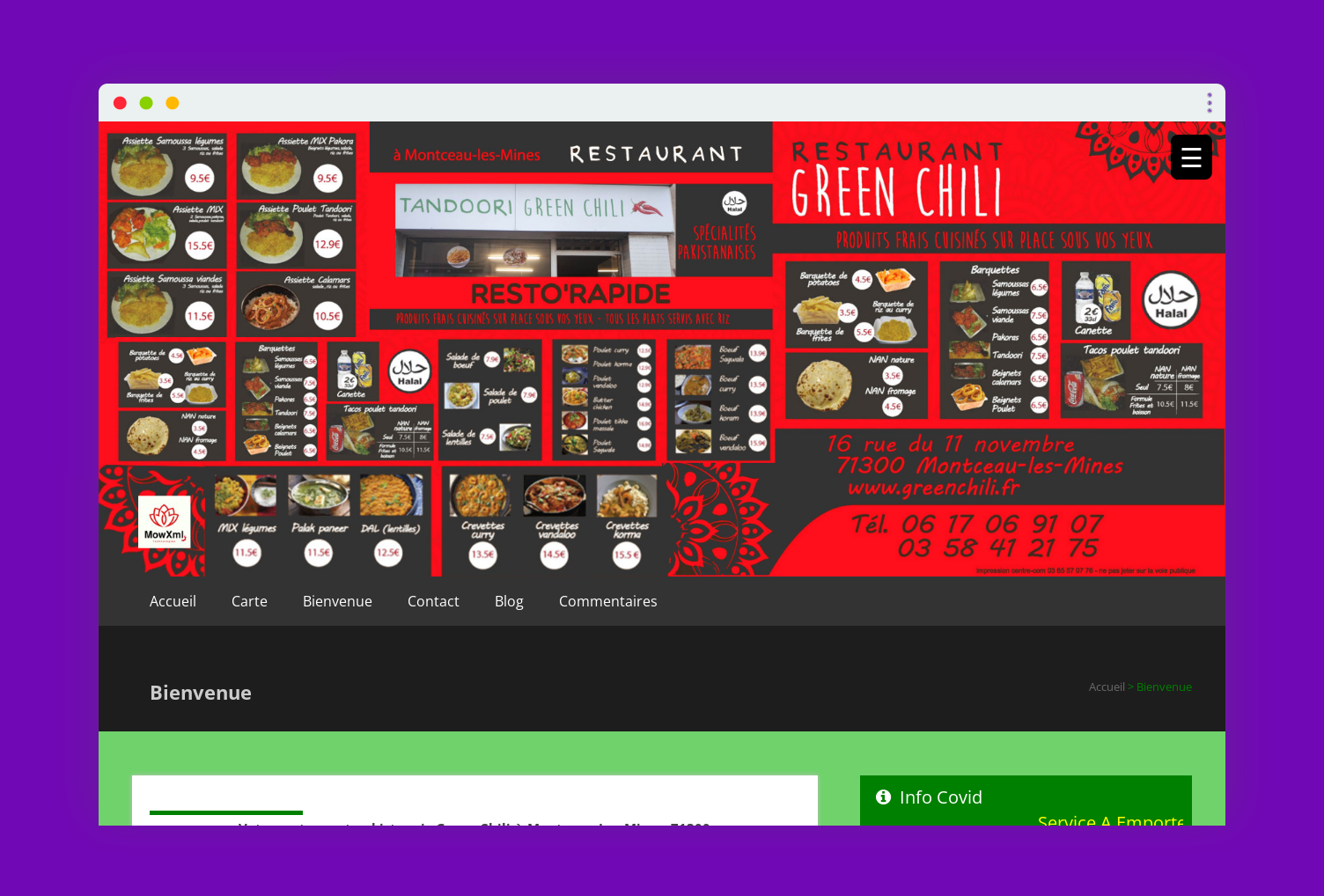 screenshot restaurant traiteur green chili